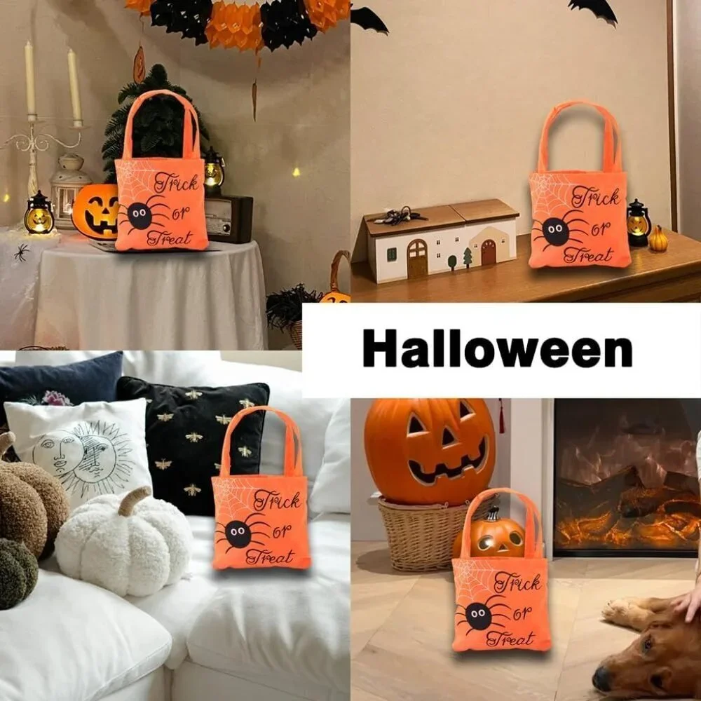 Halloween Trick or Treat Bag Spider Reusable Canvas Tote Candy Goodie Kids